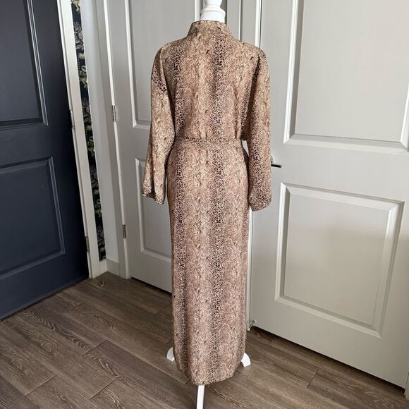 80s Vintage Halston Intimates Neutral Tone Snakeprint Maxi Robe Size M - Picture 3 of 7